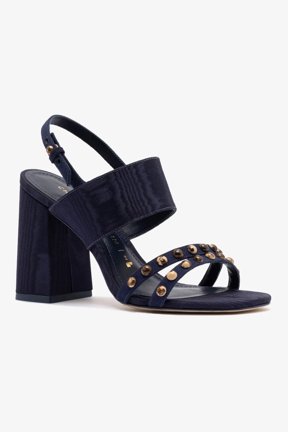 Chloe Gosselin by Larroud Margot Sandal In Deep Navy Suede and Navy Satin