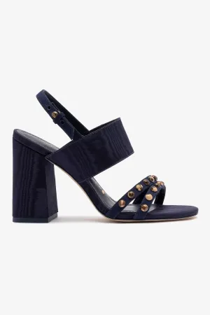 Chloe Gosselin by Larroud Margot Sandal In Deep Navy Suede and Navy Satin