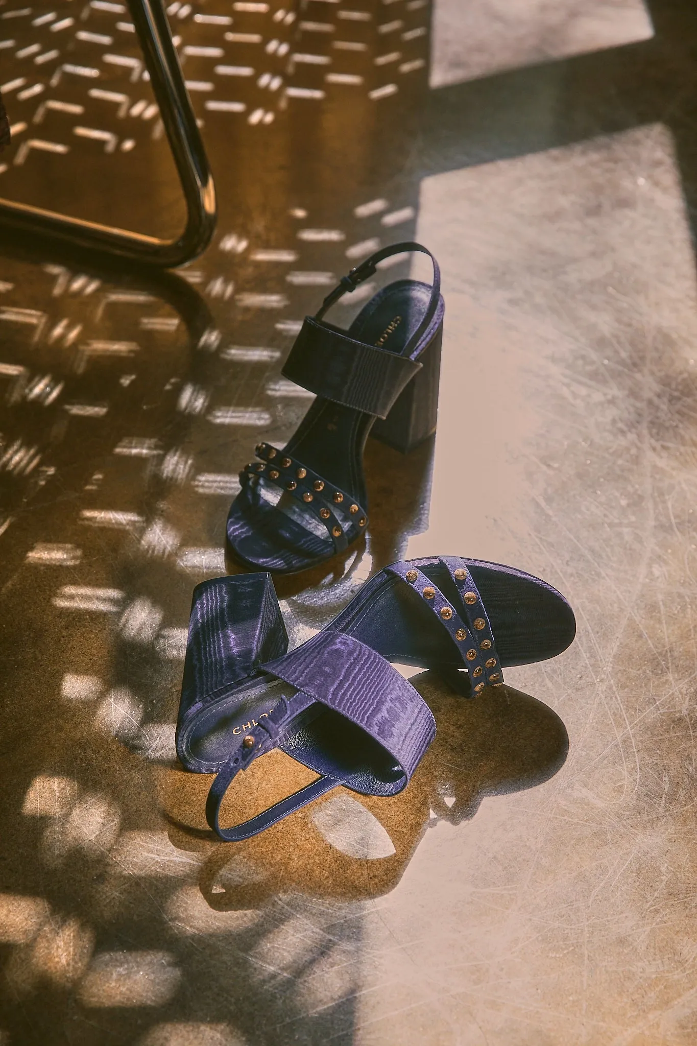 Chloe Gosselin by Larroud Margot Sandal In Deep Navy Suede and Navy Satin