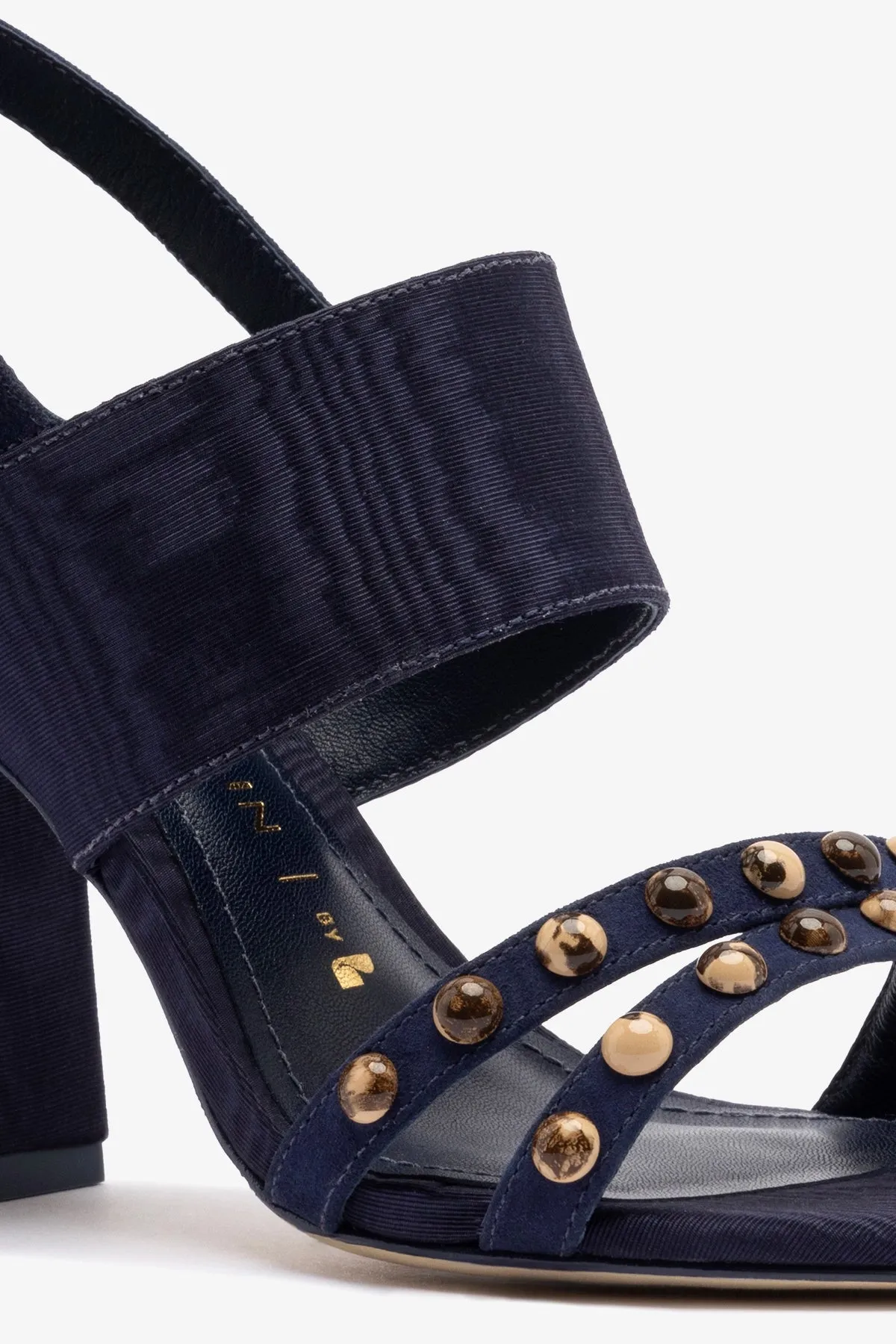 Chloe Gosselin by Larroud Margot Sandal In Deep Navy Suede and Navy Satin