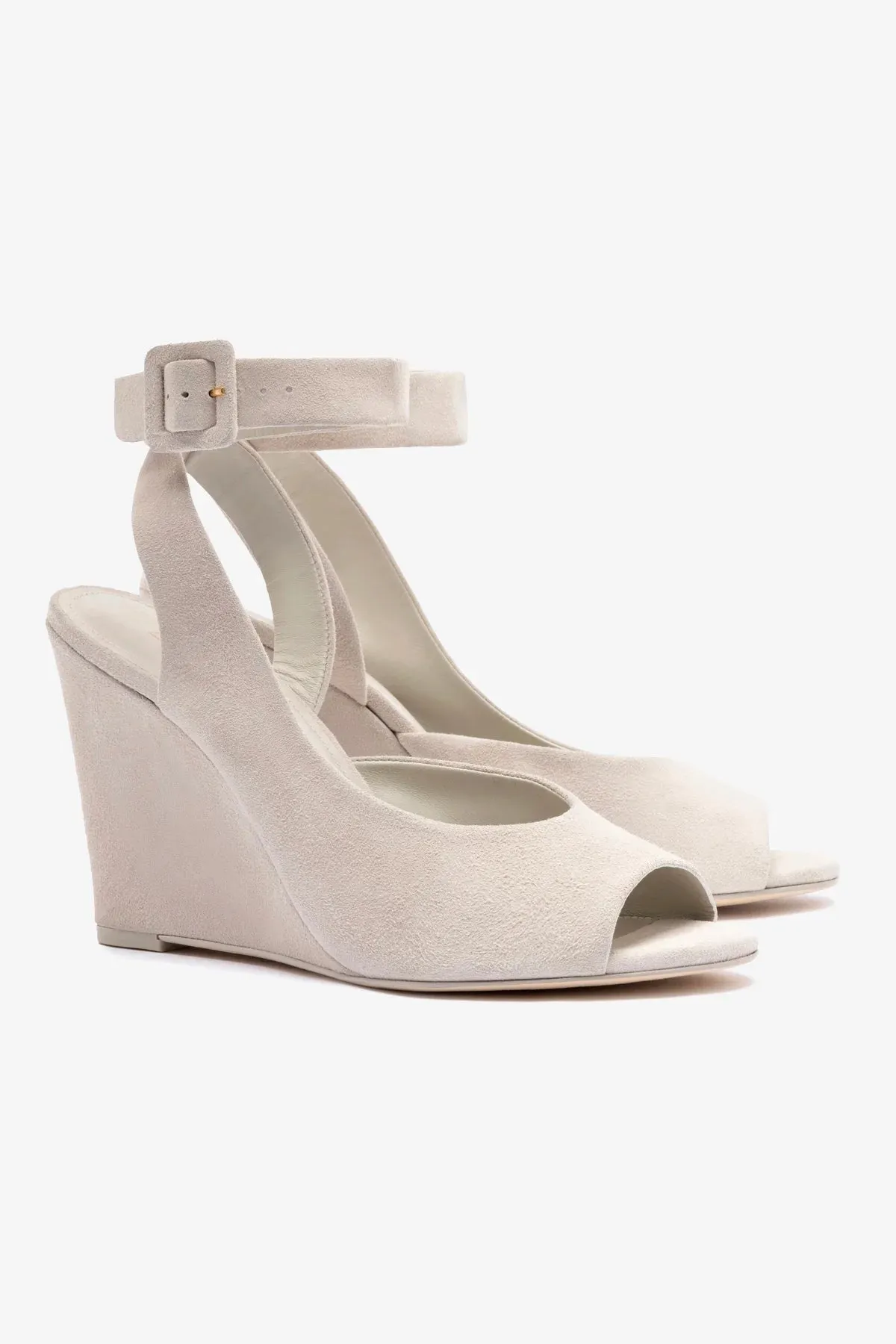 Deena By Larroud Wedge Sandal In Mushroom Grey Suede