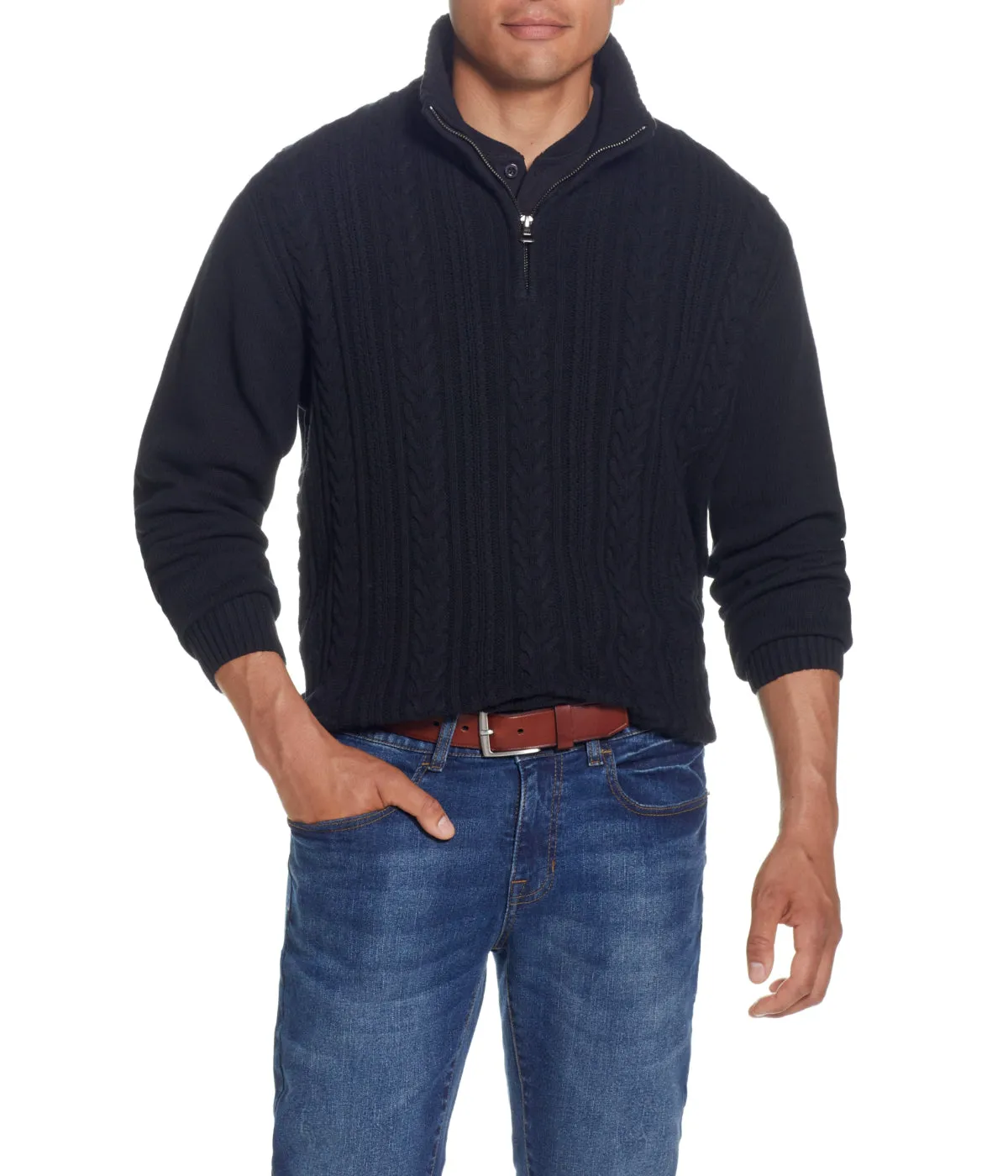 Exclusive Cable Knit Quarter Zip Sweater Black  Stylish & Comfortable