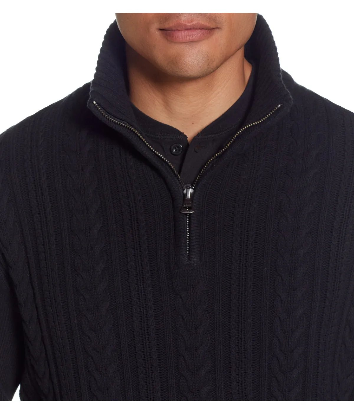 Exclusive Cable Knit Quarter Zip Sweater Black  Stylish & Comfortable