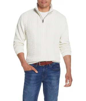 Exclusive Cable Knit Quarter Zip Sweater Ecru  Last Chance!