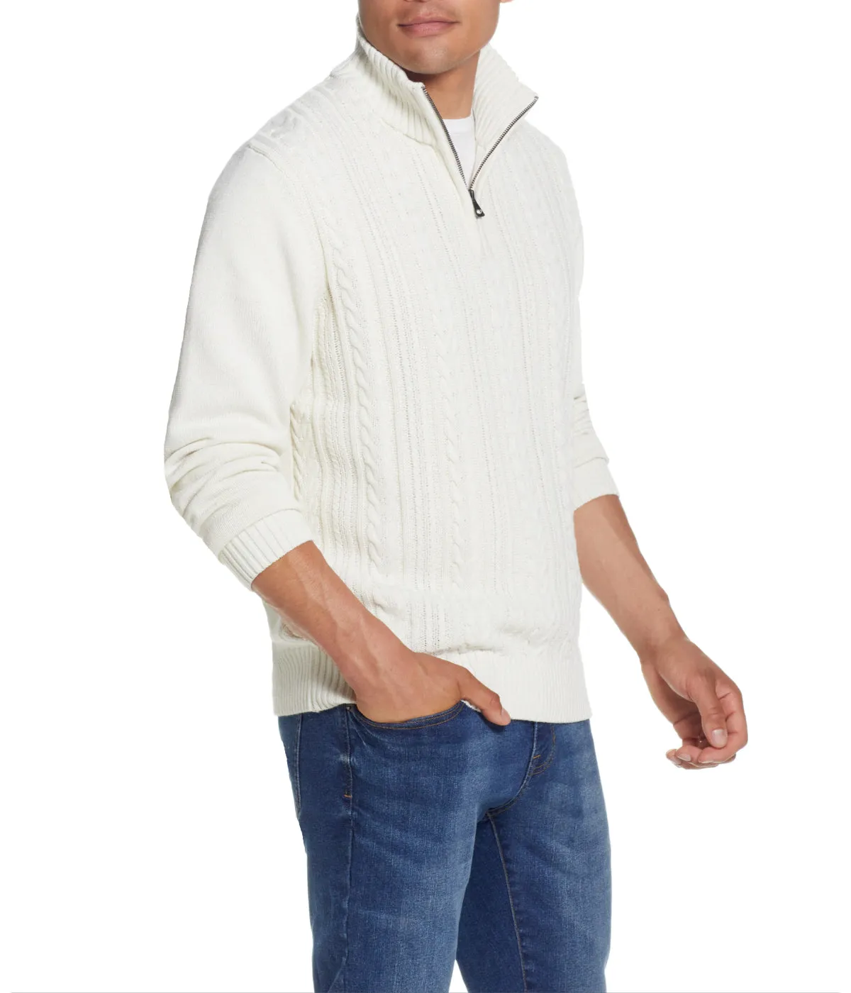 Exclusive Cable Knit Quarter Zip Sweater Ecru  Last Chance!