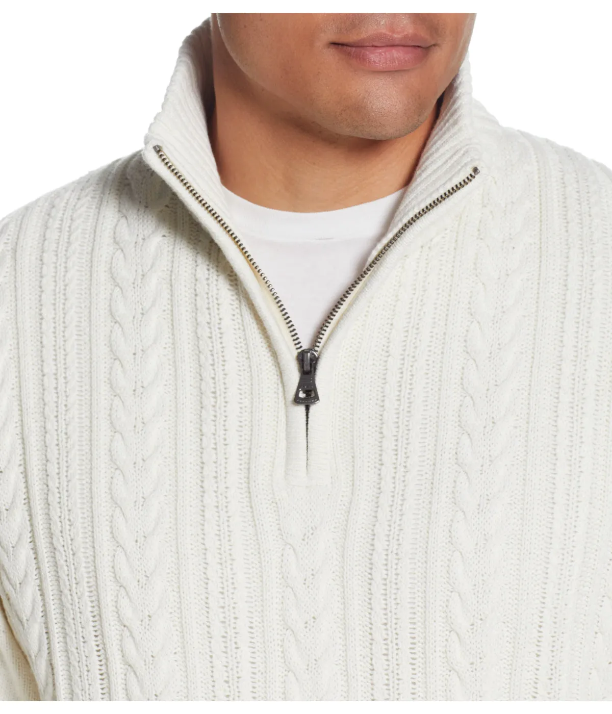 Exclusive Cable Knit Quarter Zip Sweater Ecru  Last Chance!