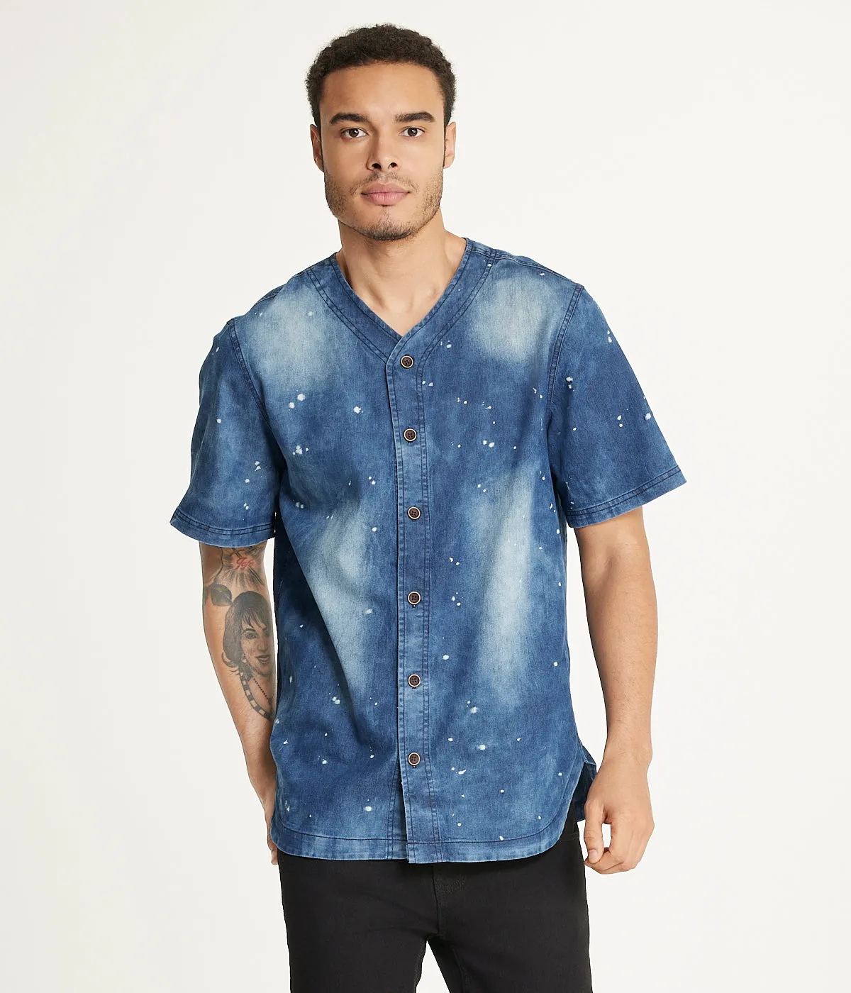 Flash Sale Brooklyn Laundry Men's Baseball Denim Shirt  Denim Bleach  Today Only!