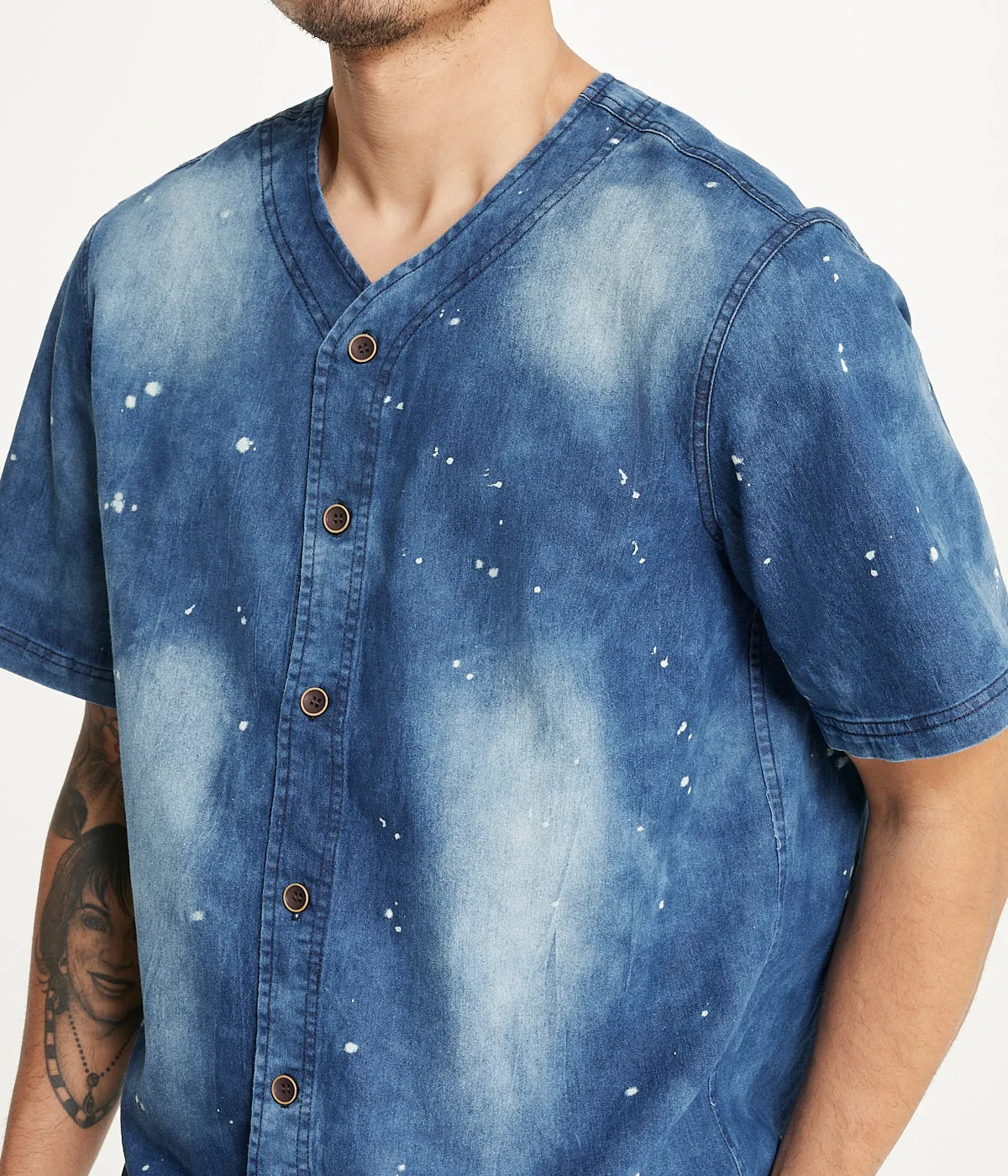 Flash Sale Brooklyn Laundry Men's Baseball Denim Shirt  Denim Bleach  Today Only!