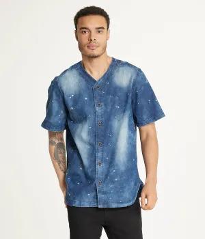Flash Sale Brooklyn Laundry Men's Baseball Denim Shirt  Denim Bleach  Today Only!
