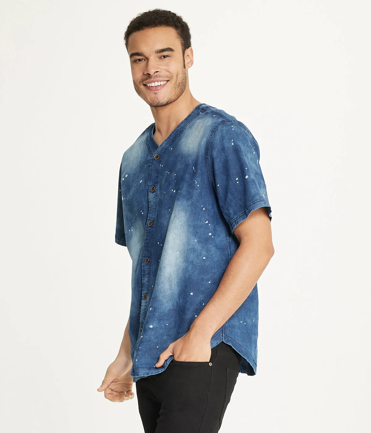 Flash Sale Brooklyn Laundry Men's Baseball Denim Shirt  Denim Bleach  Today Only!