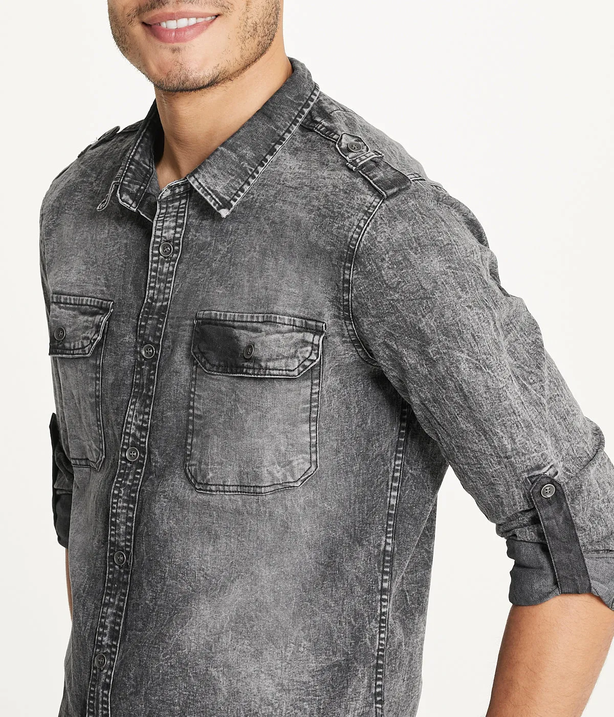 Flash Sale Men's Brooklyn Laundry Long Sleeve Stretch Denim Shirt 4  Dont Miss Out!