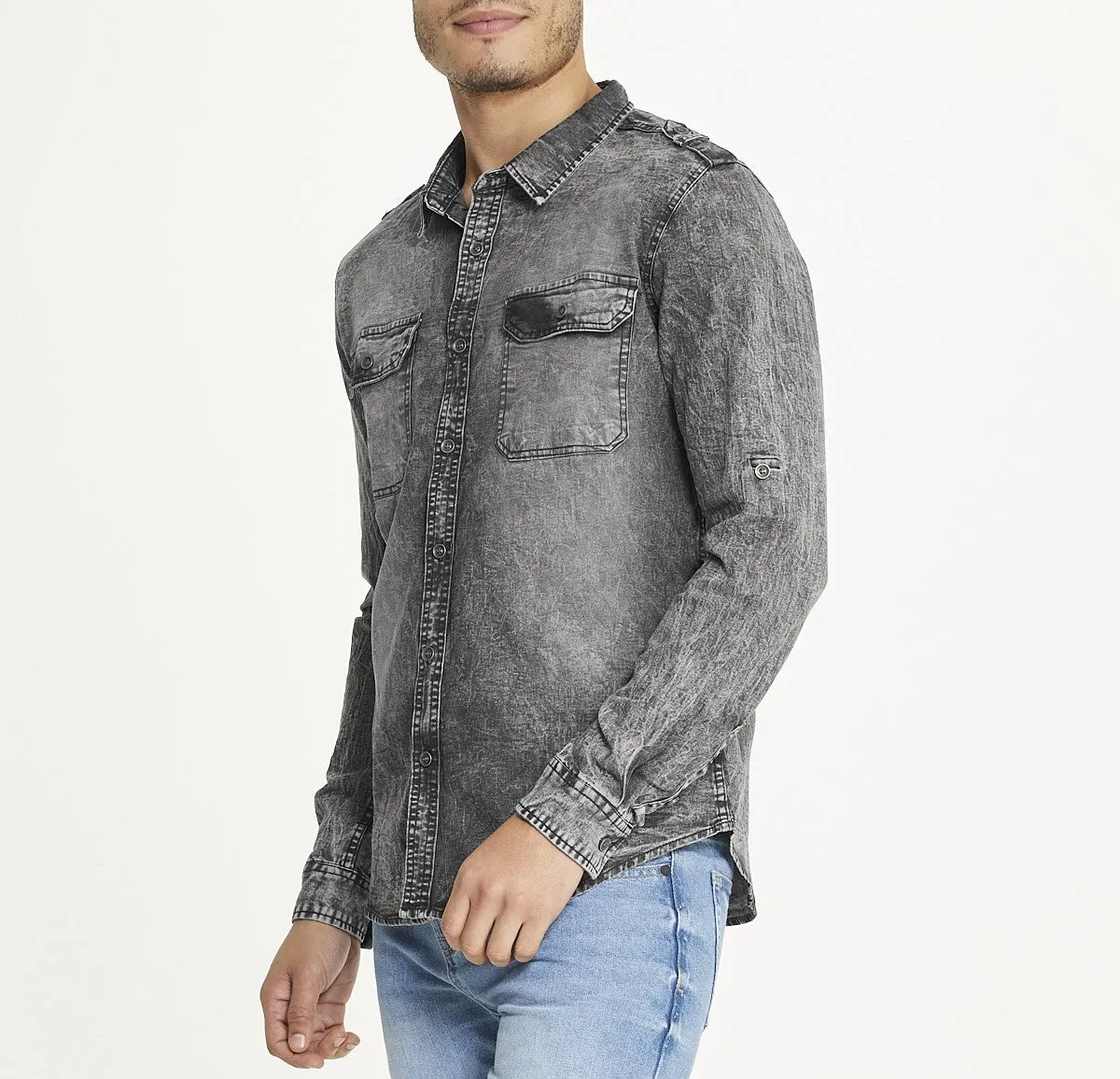 Flash Sale Men's Brooklyn Laundry Long Sleeve Stretch Denim Shirt 4  Dont Miss Out!