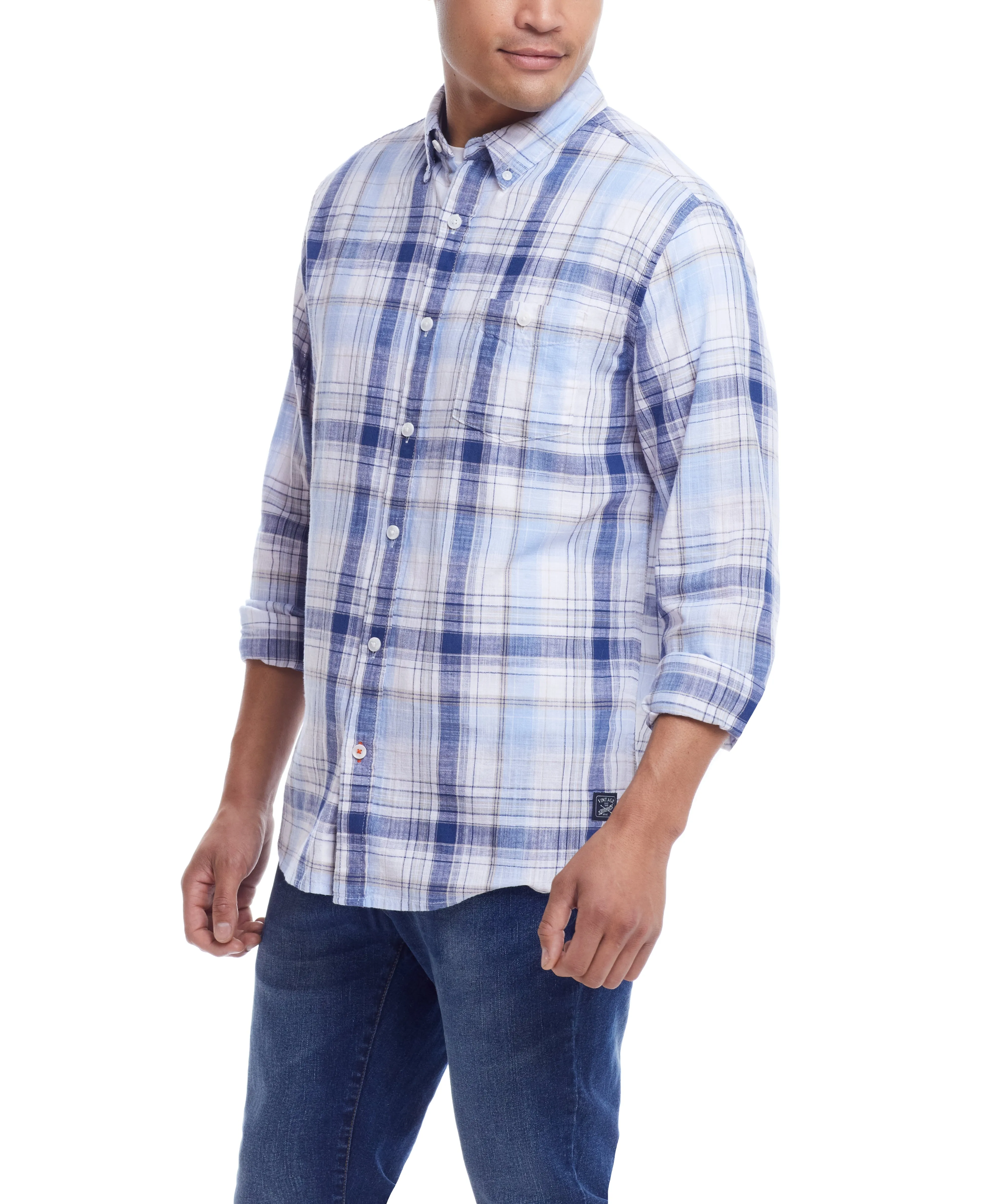 Flash Sale Weatherproof Vintage Men's Long Sleeve Cotton Woven Plaid  Going Fast!