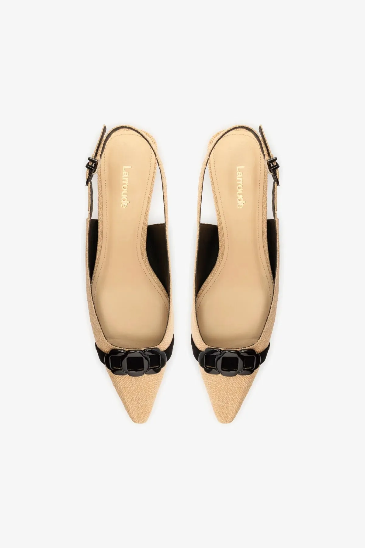 Franca Pump In Beige Raffia and Black Trimming