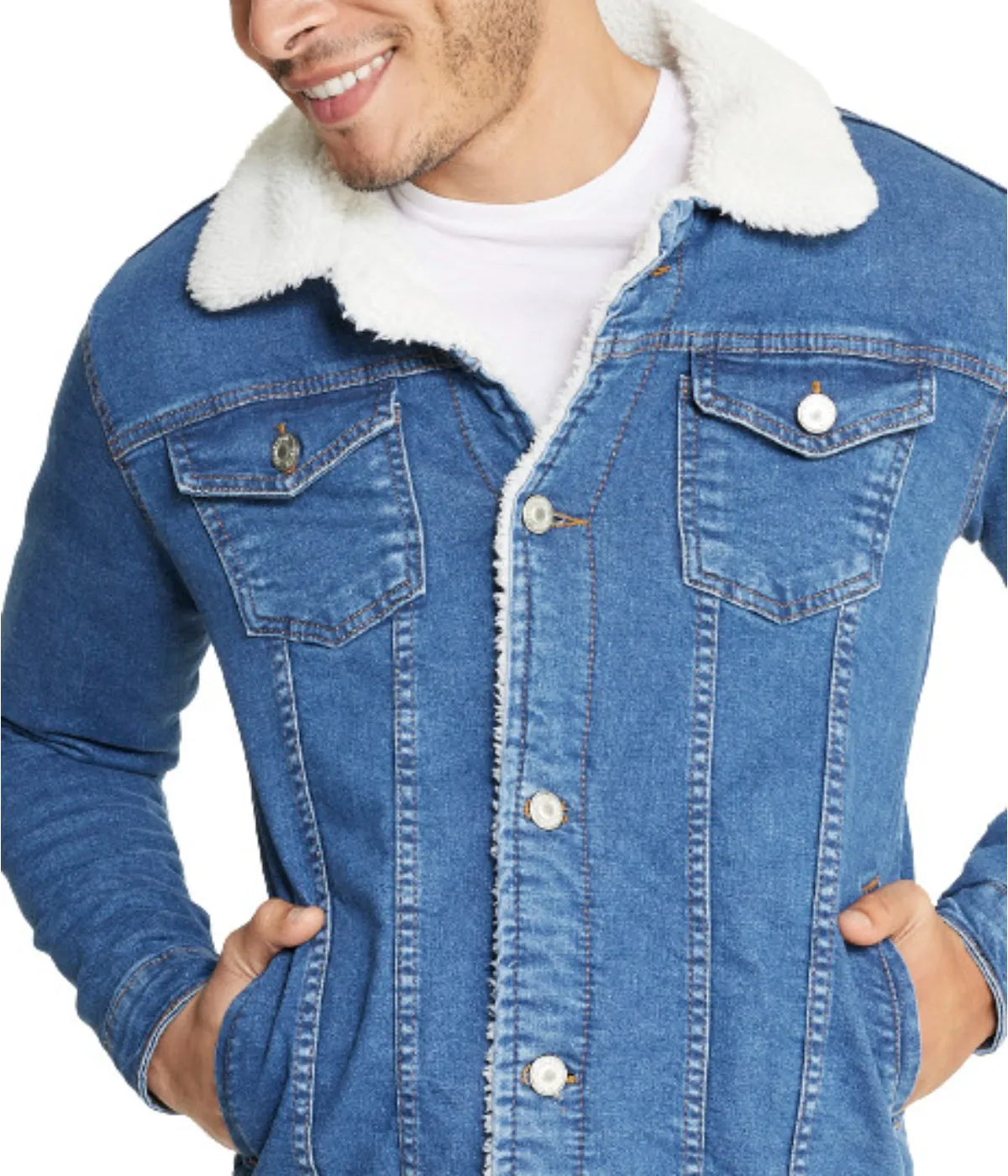 Selling Fast Sherpa Collar Light Blue Denim Jacket  Limited Release!