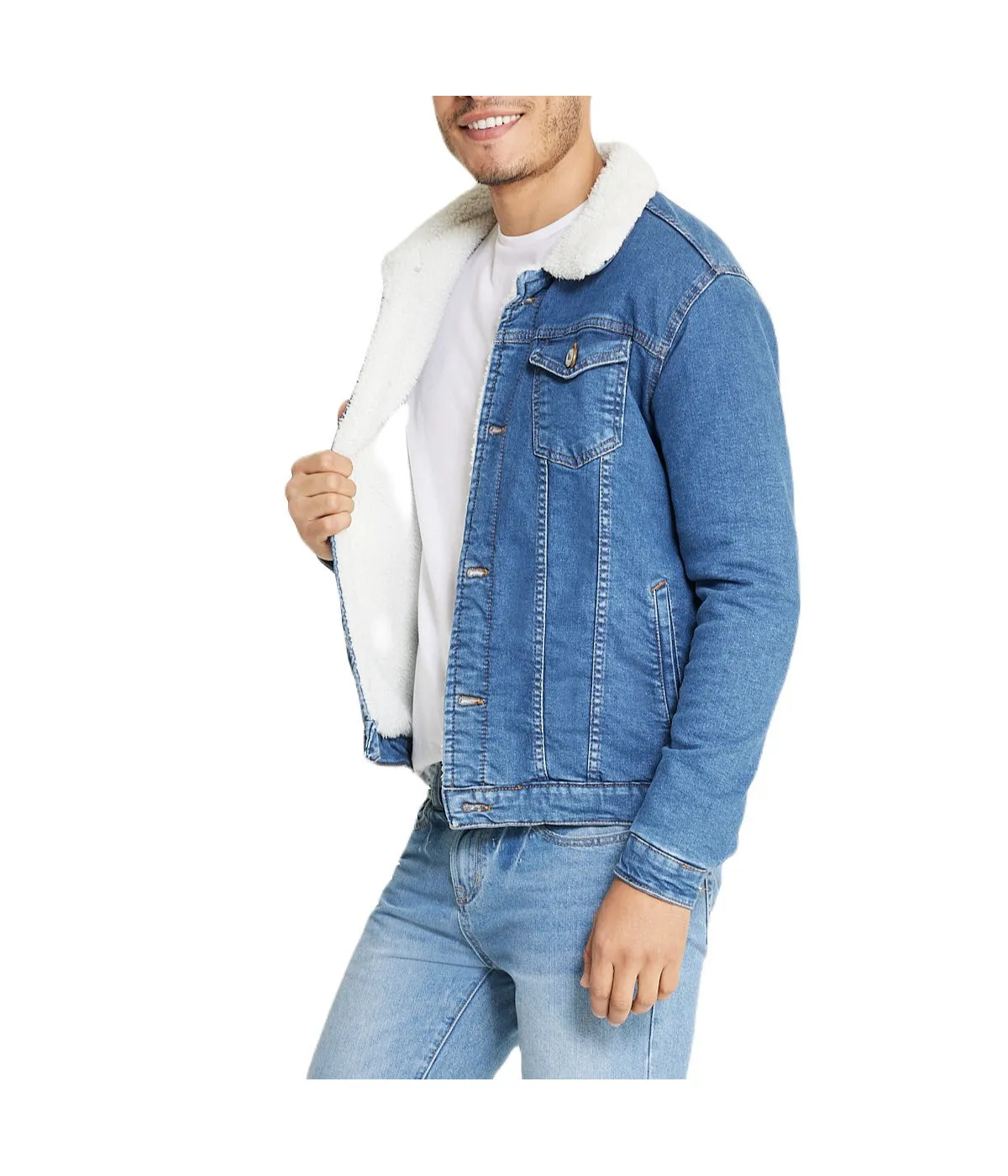 Selling Fast Sherpa Collar Light Blue Denim Jacket  Limited Release!