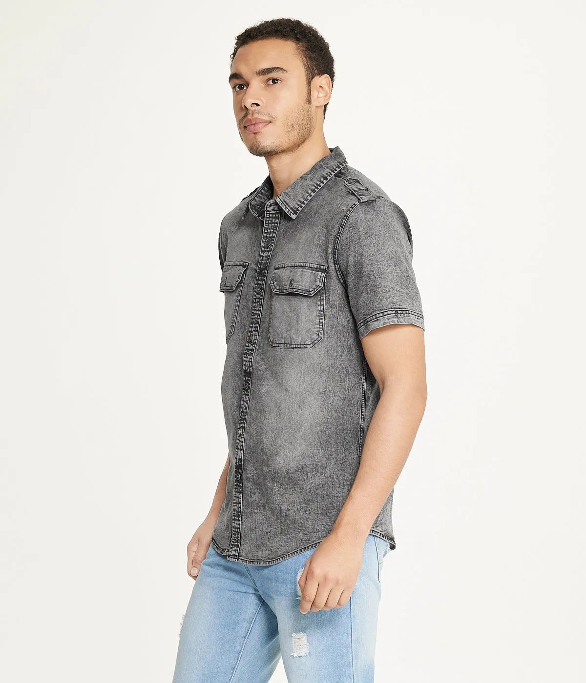 Trending Now Brooklyn Laundry Men's Short Sleeve Stretch Denim Shirt 3  Limited Release!