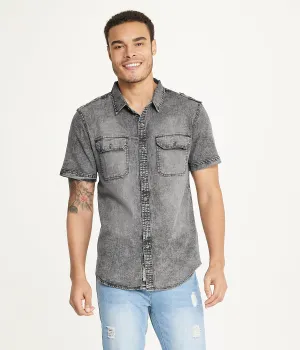 Trending Now Brooklyn Laundry Men's Short Sleeve Stretch Denim Shirt 3  Limited Release!