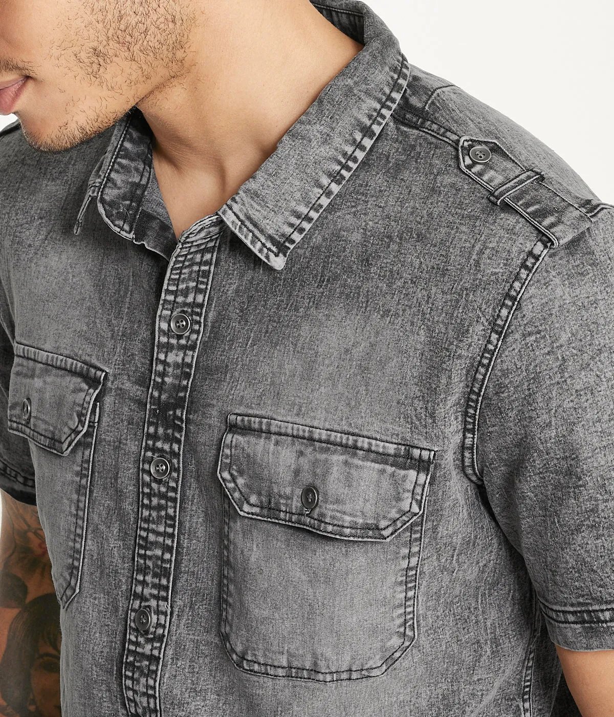 Trending Now Brooklyn Laundry Men's Short Sleeve Stretch Denim Shirt 3  Limited Release!